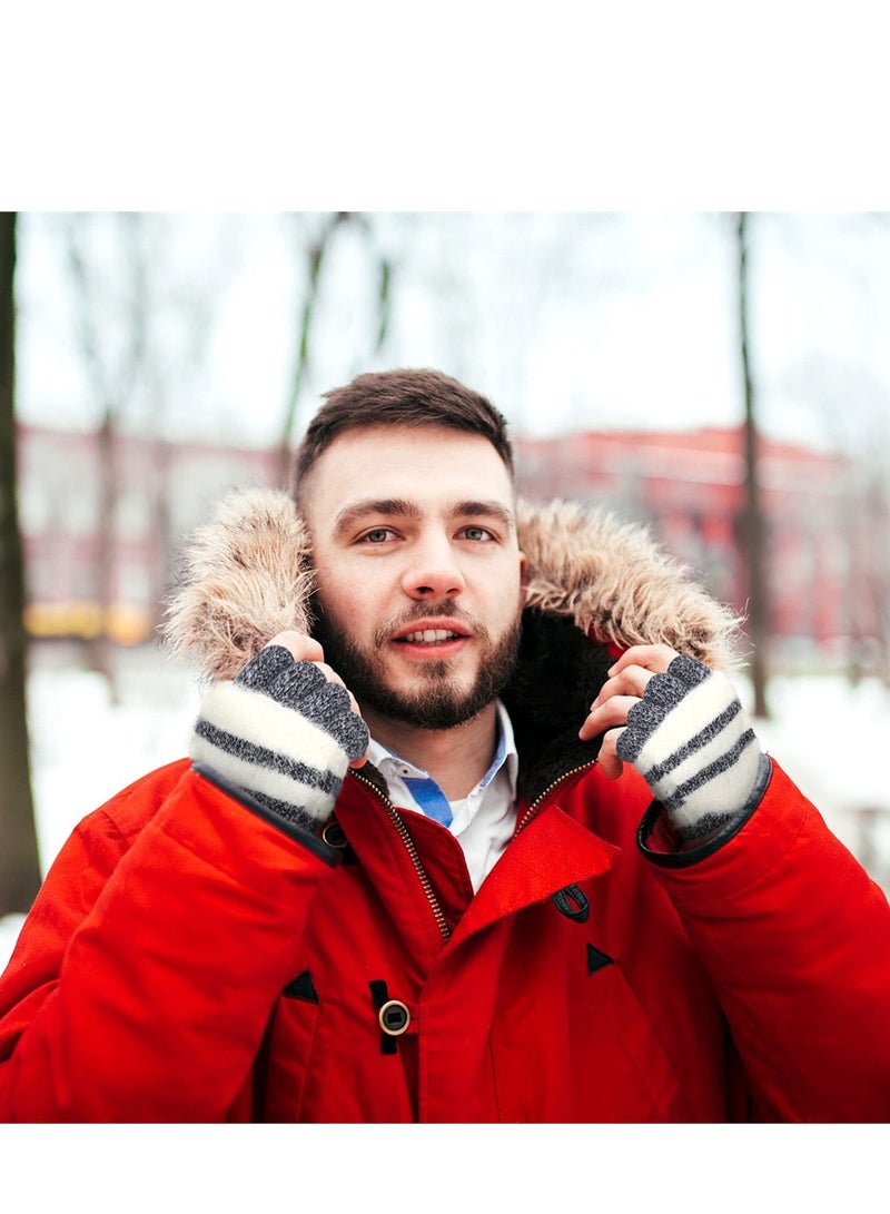 2 Pairs of Cozy Convertible Wool Fingerless Gloves for Men and Women Suitable for Winter Warmth and Style - Image 5