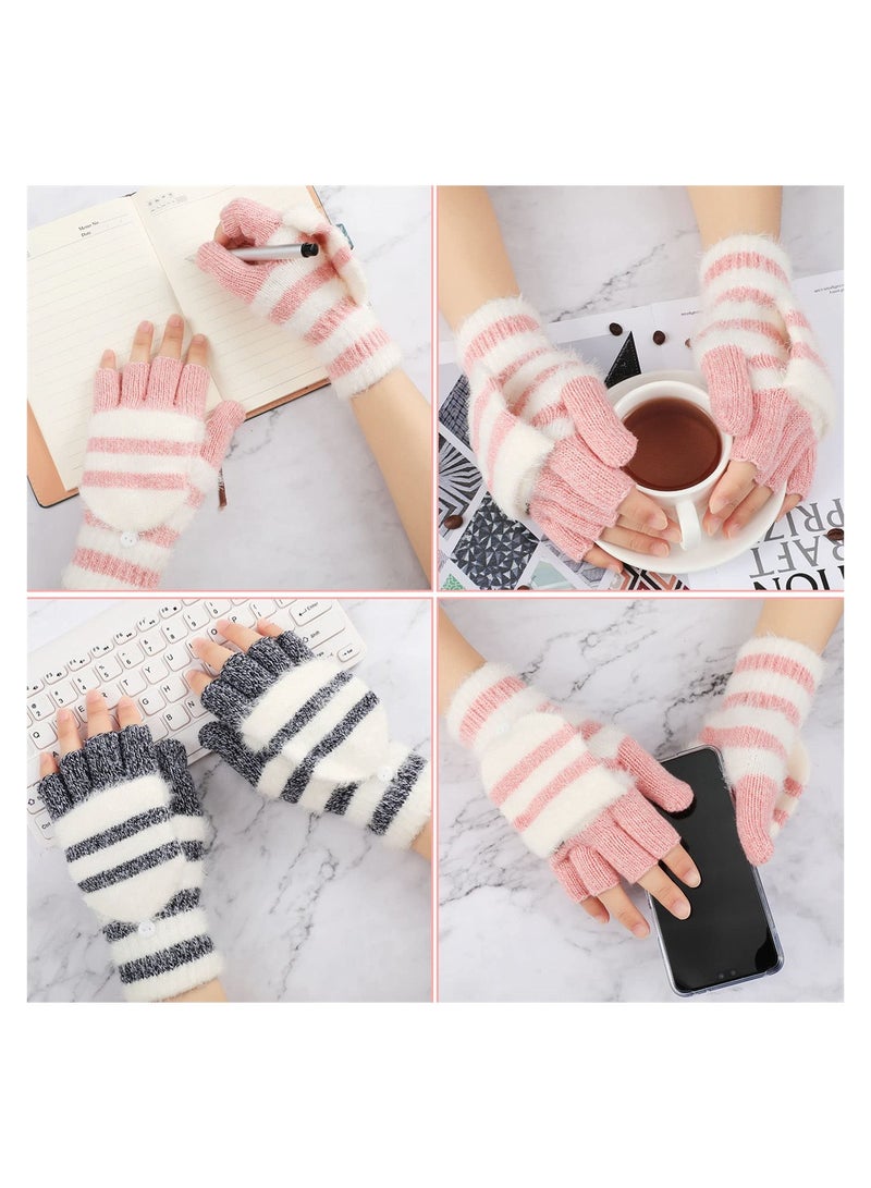 2 Pairs of Cozy Convertible Wool Fingerless Gloves for Men and Women Suitable for Winter Warmth and Style - Image 4