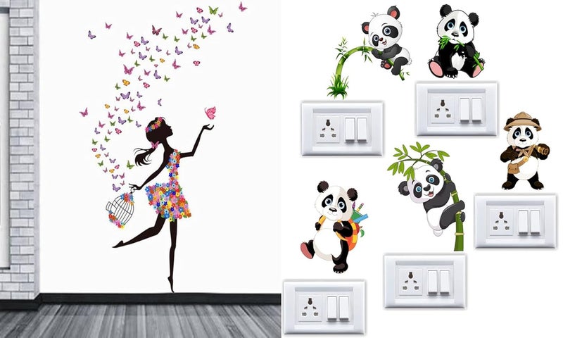 WalltechSet of 2 Wall Sticker Dream Girl and Sb Panda Wall Sticker - Image 1