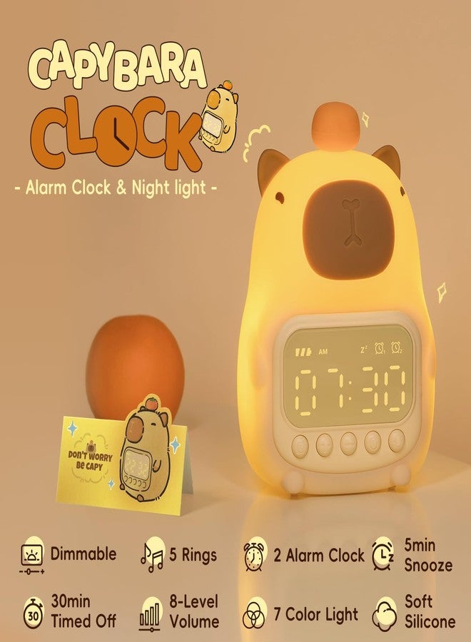 Aokpsrt Capybara Alarm Clock with Night Light, RGB Rechargeable Silicone Lamp Time to Wake Clock，Cute Animal Tabletop Lamp, Perfect Sleep Companion for Kids and Teens - Image 2