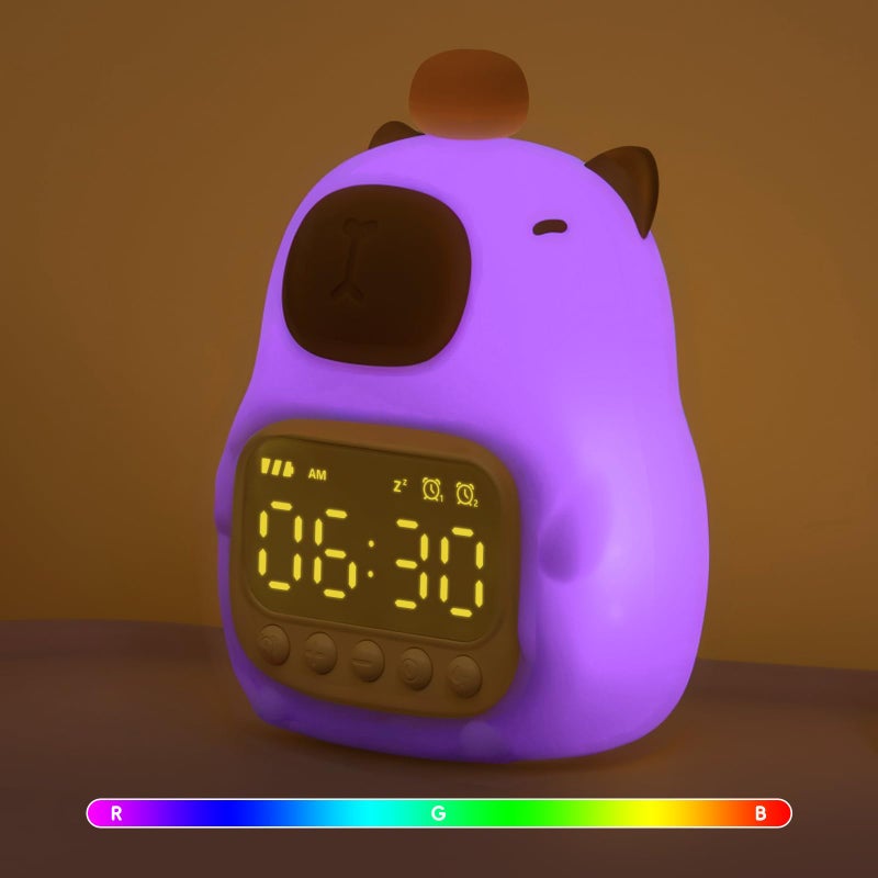 Aokpsrt Capybara Alarm Clock with Night Light, RGB Rechargeable Silicone Lamp Time to Wake Clock，Cute Animal Tabletop Lamp, Perfect Sleep Companion for Kids and Teens - Image 1