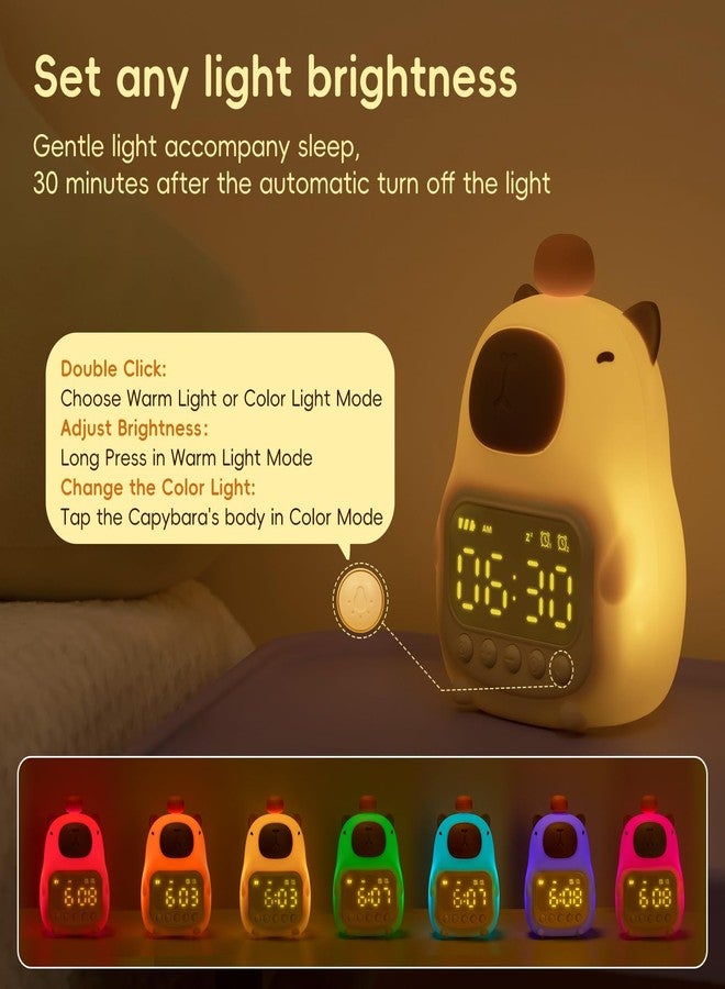 Aokpsrt Capybara Alarm Clock with Night Light, RGB Rechargeable Silicone Lamp Time to Wake Clock，Cute Animal Tabletop Lamp, Perfect Sleep Companion for Kids and Teens - Image 3
