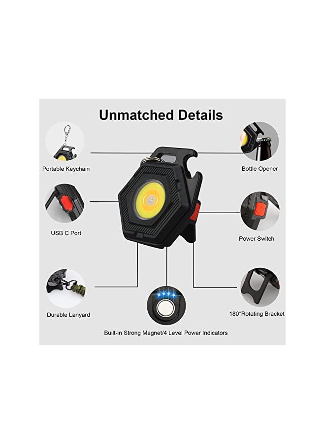 promass Small COB Flashlight, USB Rechargeable 7 Light Modes/Rotating Bracket/Magnet Base / IPX4 Waterproof Bright Keychain Flashlight, Portable Pocket Flashlight for Camping, Walking - Image 3