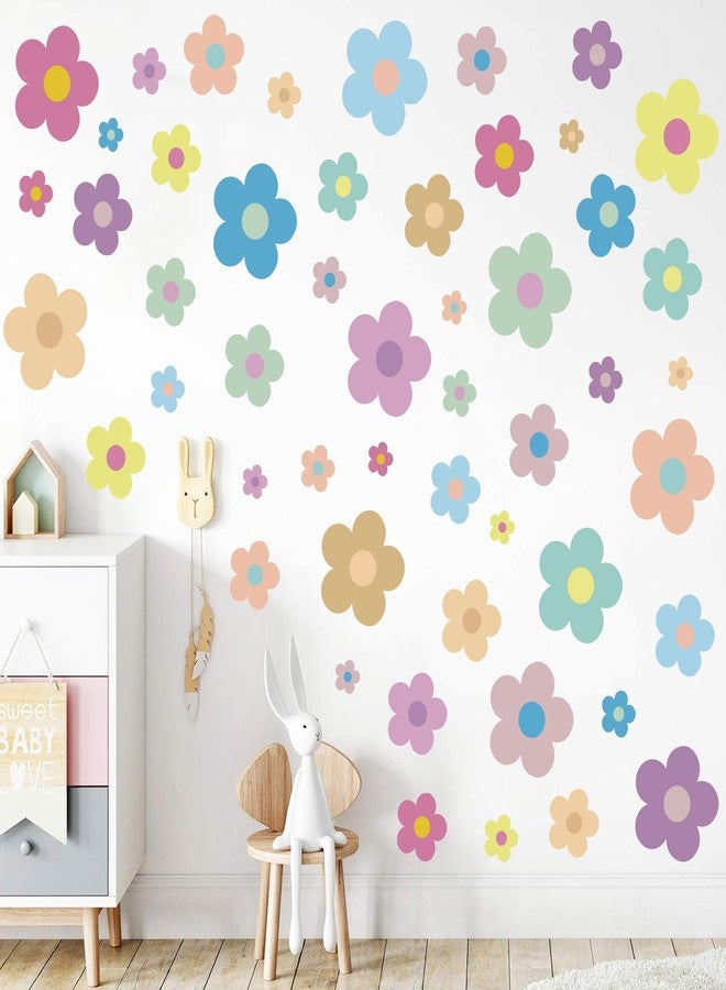 Sondeng 12 Sheets Flower Wall Decals Cute Colorful Floral Wall Stickers Vinyl Peel and Stick Wall Decals Preppy Hippie Stickers Aesthetic Decor for Girls Kids Nursery Bedroom Decoration Pastel Style - Image 1
