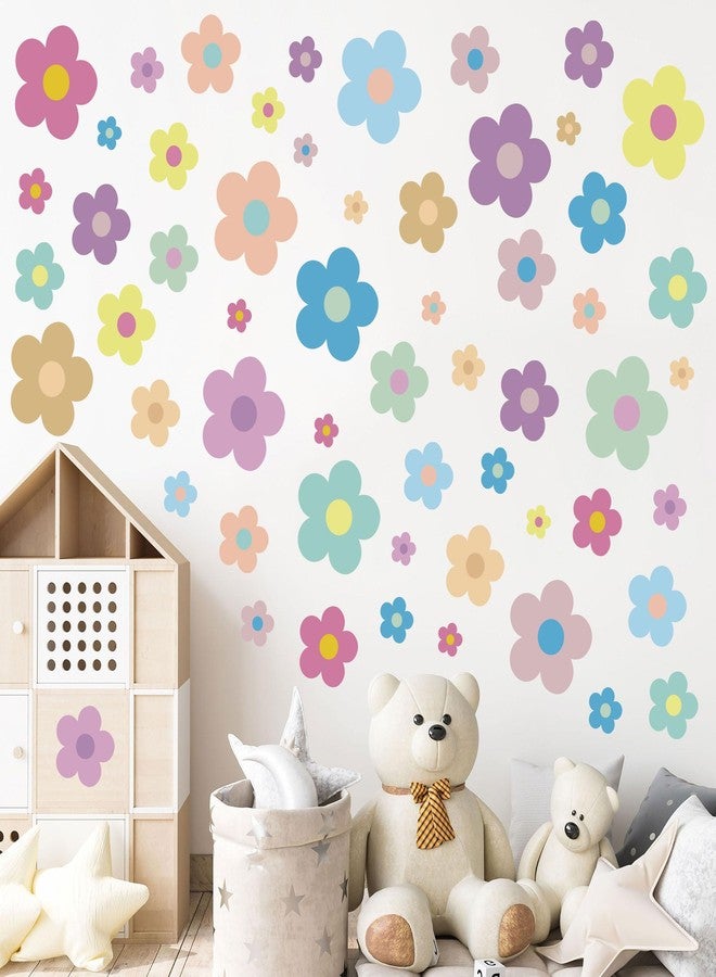 Sondeng 12 Sheets Flower Wall Decals Cute Colorful Floral Wall Stickers Vinyl Peel and Stick Wall Decals Preppy Hippie Stickers Aesthetic Decor for Girls Kids Nursery Bedroom Decoration Pastel Style - Image 3