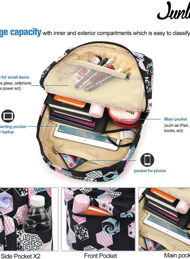Junlion Kids Backpack Set 3-in-1 School Bag, Laptop Backpack Lunch Bag Pencil Case Gift for Teen Boys Girls, Geometry, one size - Image 2