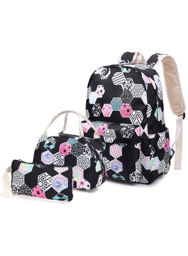 Junlion Kids Backpack Set 3-in-1 School Bag, Laptop Backpack Lunch Bag Pencil Case Gift for Teen Boys Girls, Geometry, one size - Image 1