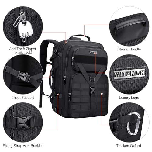 WITZMAN Carry On Travel Backpack for Men Large Convertible 45L Fit 17 Inch Laptop Backpack 3 in 1 Bag for Airline Approved(B688 Black) - Image 5