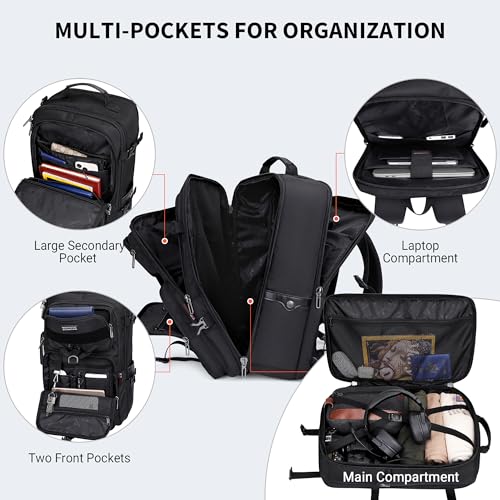 WITZMAN Carry On Travel Backpack for Men Large Convertible 45L Fit 17 Inch Laptop Backpack 3 in 1 Bag for Airline Approved(B688 Black) - Image 4