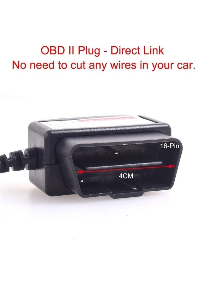 Ekylin - OBD2 Dash Camera DVR Charging Cable Micro USB Power Adapter with Switch Button - 16Pin OBD2 Connector Direct Charger for Dash Cam Car DVR GPS 11.5FT 12-24V - Image 1
