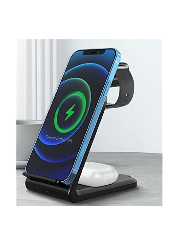 SHOWAY 15W Fast Wireless Charging Station, 3-in-1 for iPhone, Airpods, Watches and Other Devices Supporting QI Standard (Black) - Image 3
