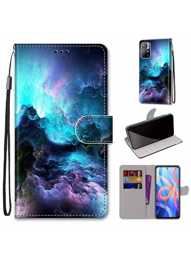 HuHa Case Cover For Xiaomi Redmi Note 11 Coloured Drawing Cross Texture Horizontal Flip Leather Phone Case with Holder & Card Slots & Wallet & Lanyard Colorful Clouds 
