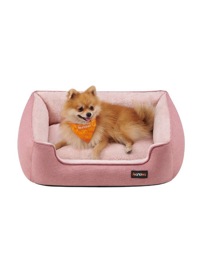 Feandrea Dog Bed, Linen-Look Pet Bed, Dog Sofa Bed with Raised Edges, Non-Slip Bottom, Removable Washable Cover, M, for Small Dogs, 70 x 55 x 21 cm, Jelly Pink - Image 1