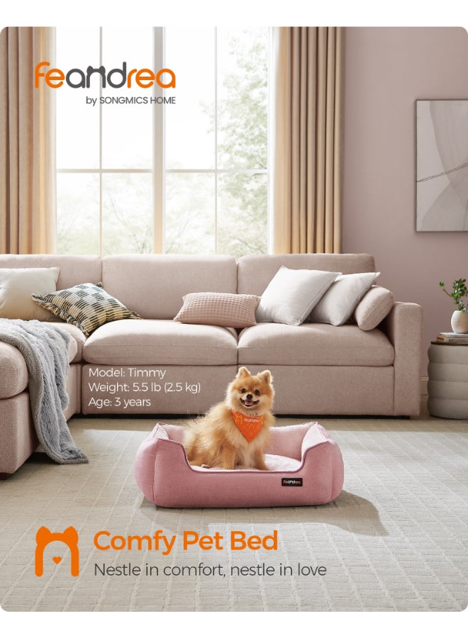 Feandrea Dog Bed, Linen-Look Pet Bed, Dog Sofa Bed with Raised Edges, Non-Slip Bottom, Removable Washable Cover, M, for Small Dogs, 70 x 55 x 21 cm, Jelly Pink - Image 2