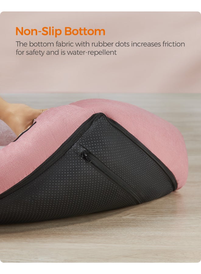 Feandrea Dog Bed, Linen-Look Pet Bed, Dog Sofa Bed with Raised Edges, Non-Slip Bottom, Removable Washable Cover, M, for Small Dogs, 70 x 55 x 21 cm, Jelly Pink - Image 5