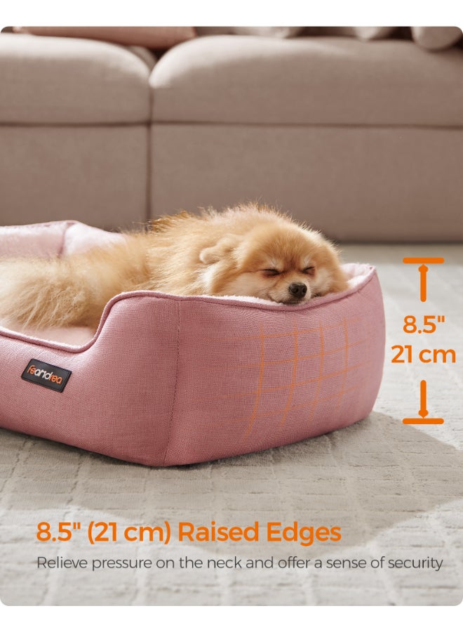 Feandrea Dog Bed, Linen-Look Pet Bed, Dog Sofa Bed with Raised Edges, Non-Slip Bottom, Removable Washable Cover, M, for Small Dogs, 70 x 55 x 21 cm, Jelly Pink - Image 3