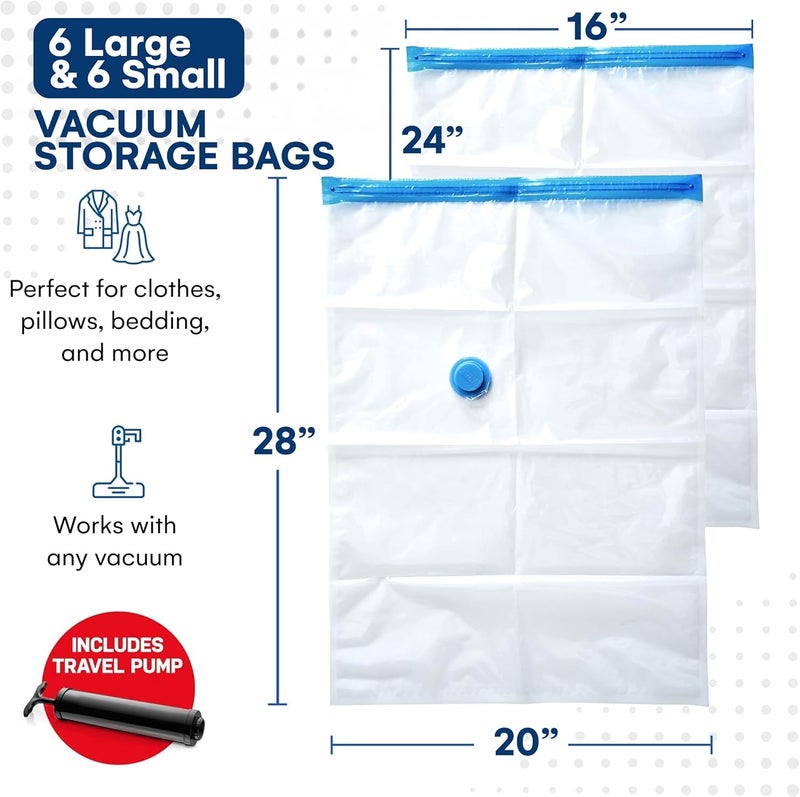 Spacesaver 12 Pack Variety Vacuum Storage Bags for Comforters, Blankets & Clothes – Vacuum Sealed Compression Bags with Hand Pump – Space Saver Storage Bags for Bedding, Moving, Travel & Organization (6S & 6L) - Image 3