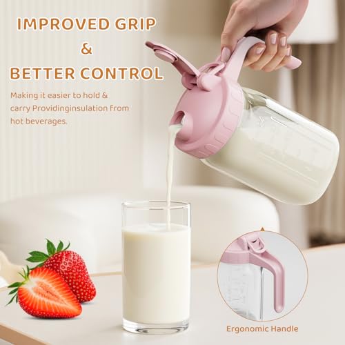 OneDream Breast Milk Pitcher, Mason Jar 32 oz, Heavy Duty Wide Mouth Jar with Pink Flip Cap Lid and Pour Spout, Airtight Seal for Freshness and Convenience, Great for Cold Beverages and Home Entertaining - Image 3
