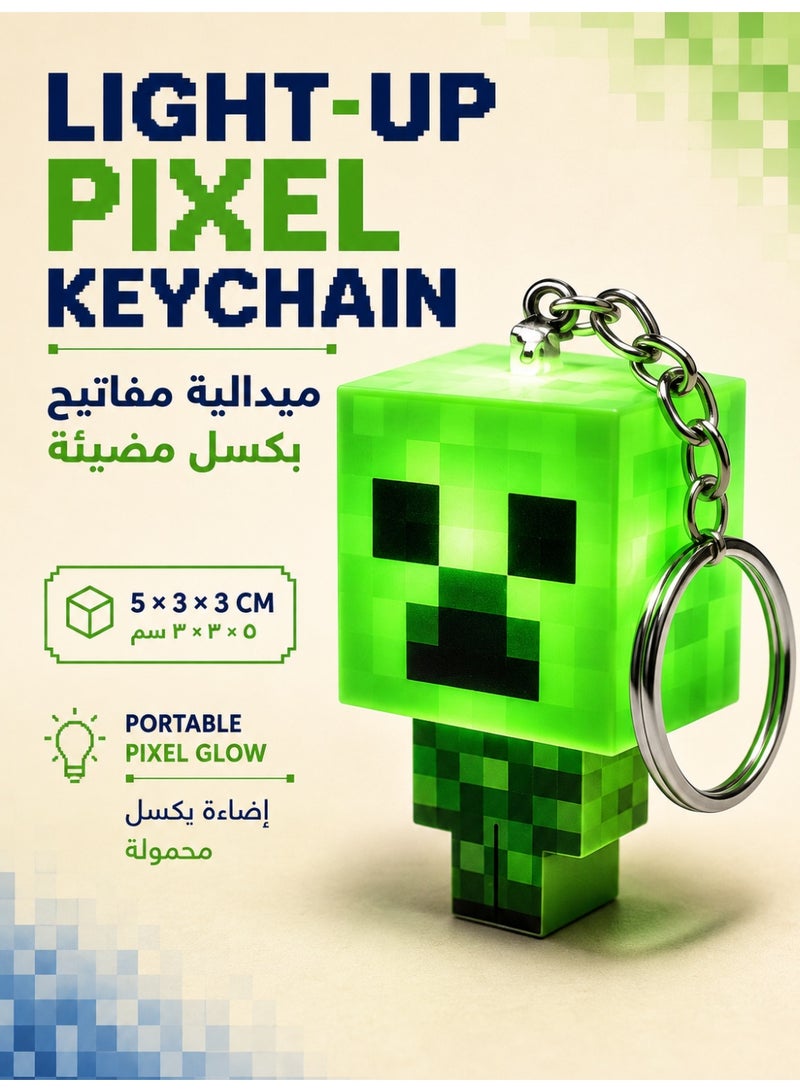 MINECRAFT Light-Up Pixel Character Keychain, 3D Cube LED Key Ring, 5 × 3 × 3 cm Compact Gaming Bag Charm with Metal Ring for Keys, Backpacks and Gamer Gifts, Assorted Design - Image 1