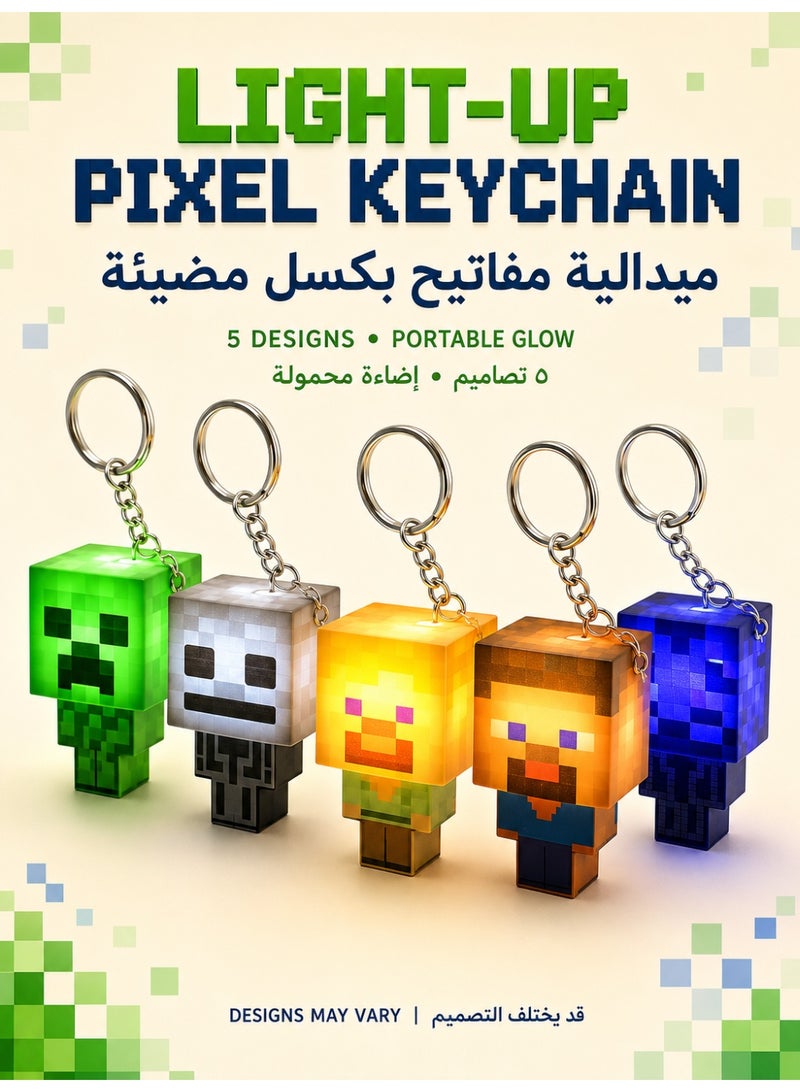 MINECRAFT Light-Up Pixel Character Keychain, 3D Cube LED Key Ring, 5 × 3 × 3 cm Compact Gaming Bag Charm with Metal Ring for Keys, Backpacks and Gamer Gifts, Assorted Design - Image 2