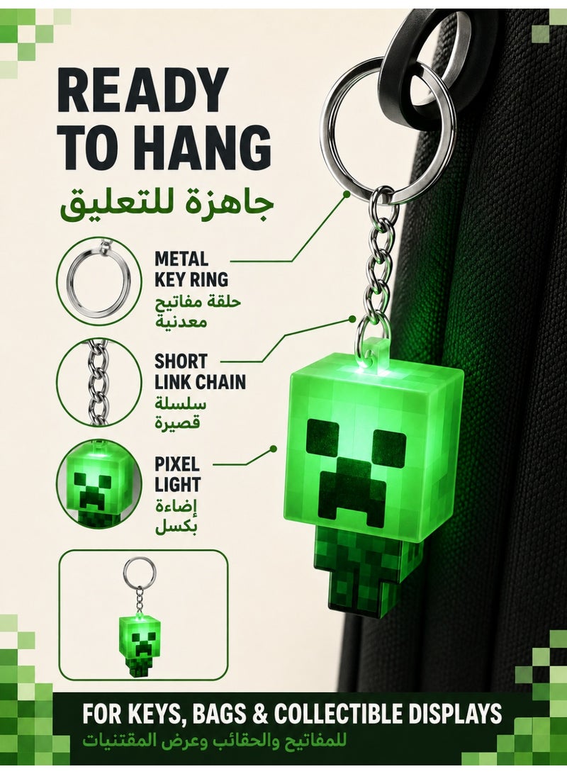 MINECRAFT Light-Up Pixel Character Keychain, 3D Cube LED Key Ring, 5 × 3 × 3 cm Compact Gaming Bag Charm with Metal Ring for Keys, Backpacks and Gamer Gifts, Assorted Design - Image 4