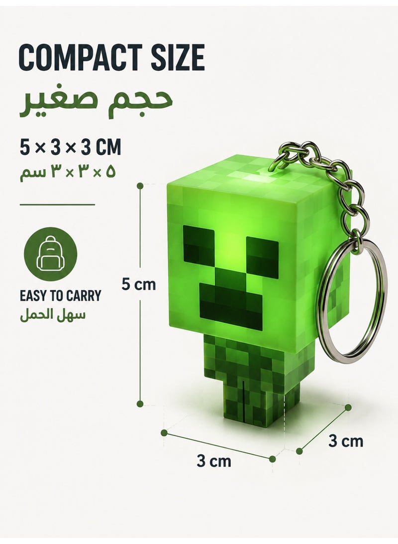 MINECRAFT Light-Up Pixel Character Keychain, 3D Cube LED Key Ring, 5 × 3 × 3 cm Compact Gaming Bag Charm with Metal Ring for Keys, Backpacks and Gamer Gifts, Assorted Design - Image 3