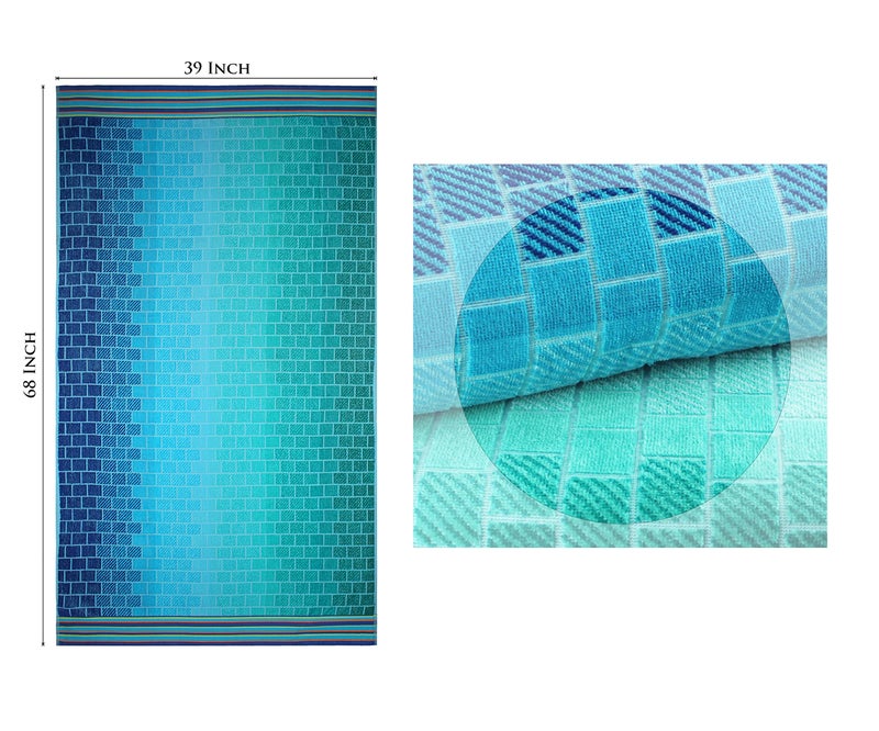 COTTON CRAFT Oversized XL Beach Towel 39 x 68-2 Pack - 100% Cotton Velour - Big & Huge - Pool Picnic Bath Towels - Jacquard Terry Thick Plush Super Soft Luxury - 450 GSM - Blue Tiles - Image 4