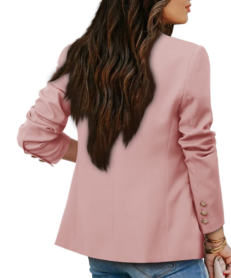 CRAZY GRID Womens Lapel Double Breasted Business Casual Suit Jacket Long Sleeve Dressy Blazer Ladies Work Office Blazer Pink X-Large - Image 4