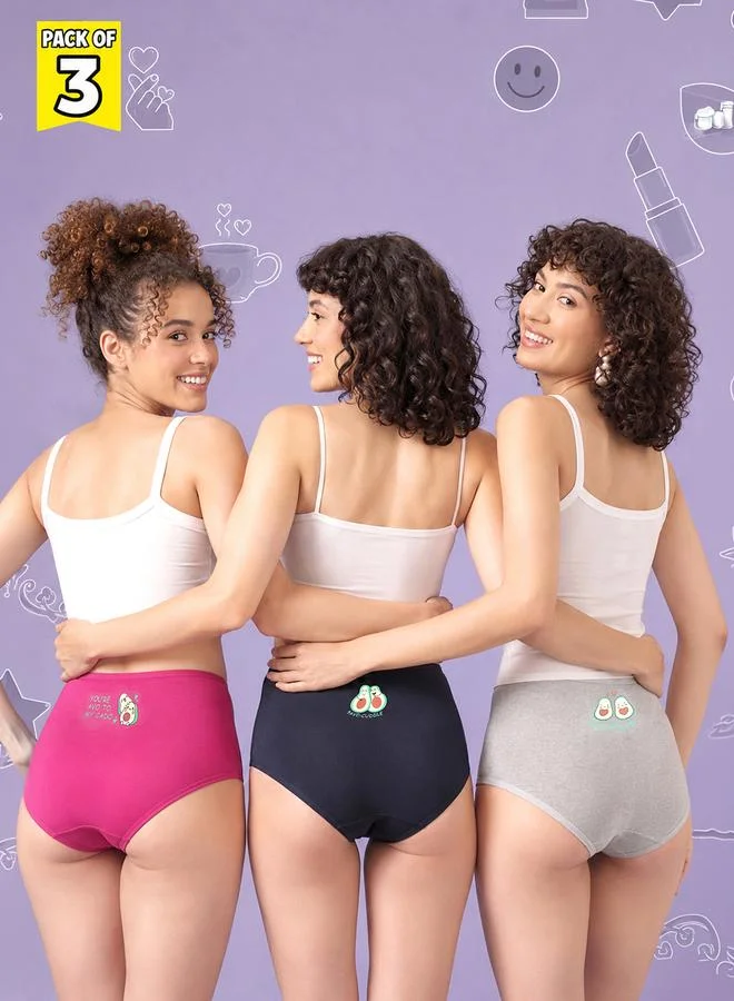 Clovia Pack of 3 - Printed High Waist Hipsters