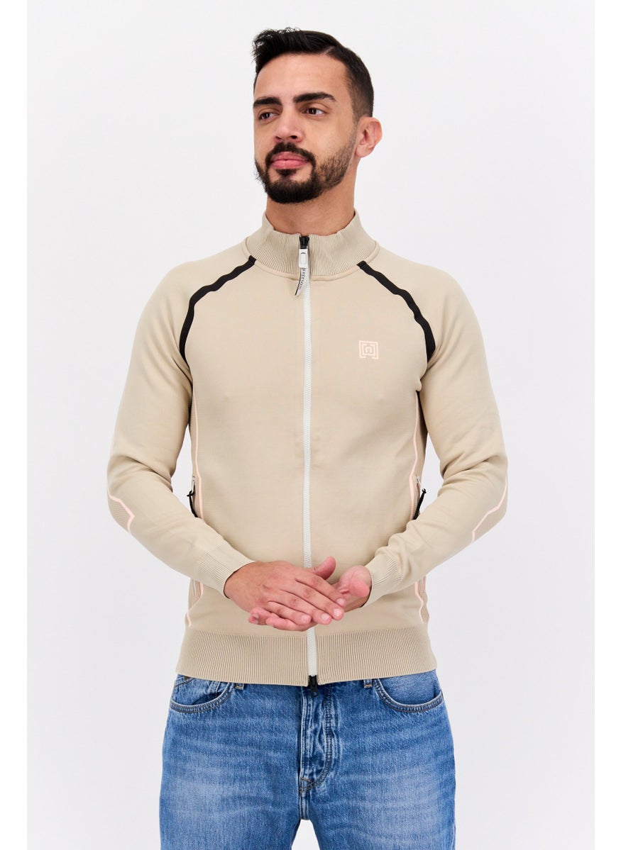 Free Soul Men Brand Logo Full Zip Sweatshirt, Beige  - Image 1