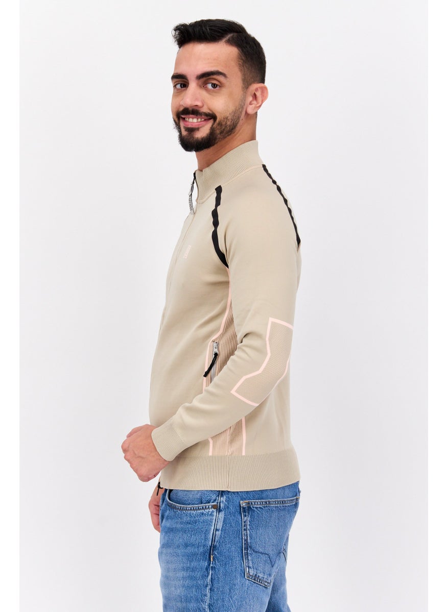 Free Soul Men Brand Logo Full Zip Sweatshirt, Beige  - Image 2