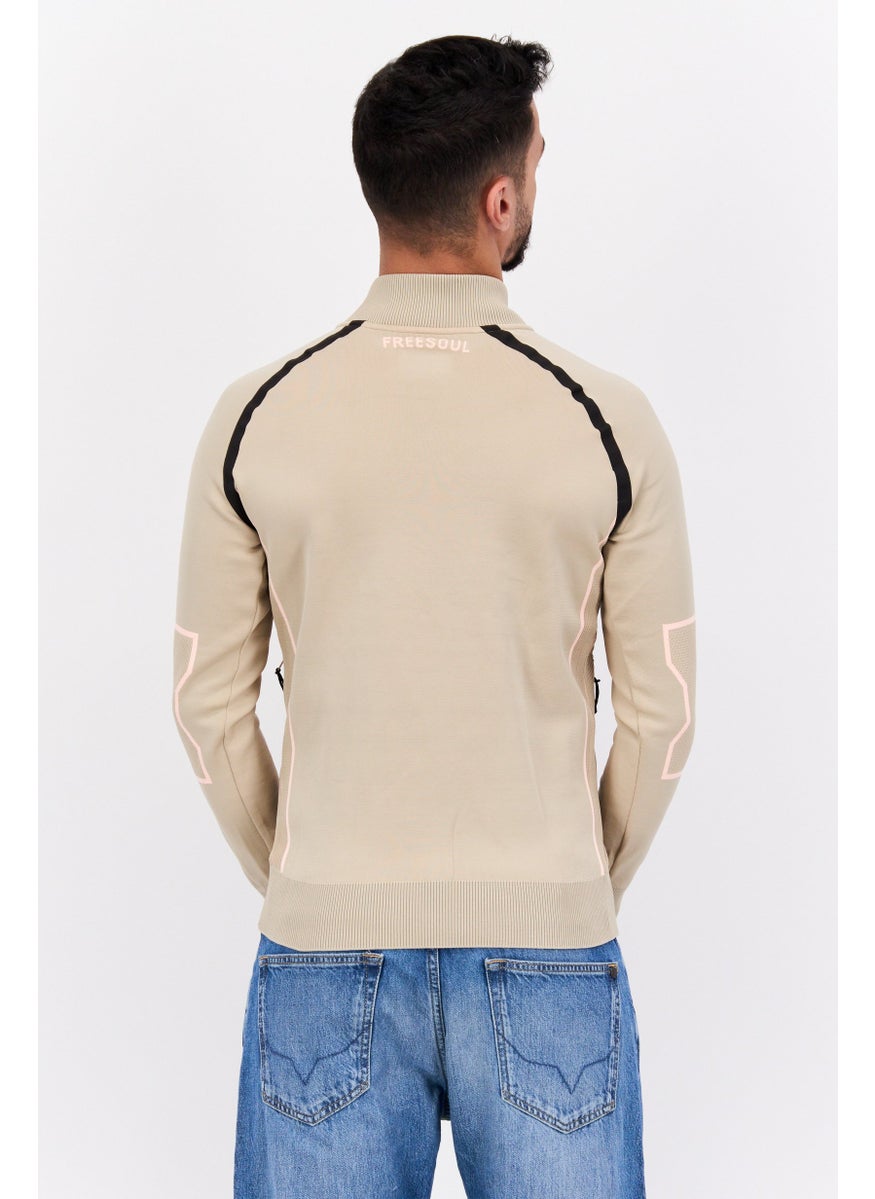 Free Soul Men Brand Logo Full Zip Sweatshirt, Beige  - Image 3
