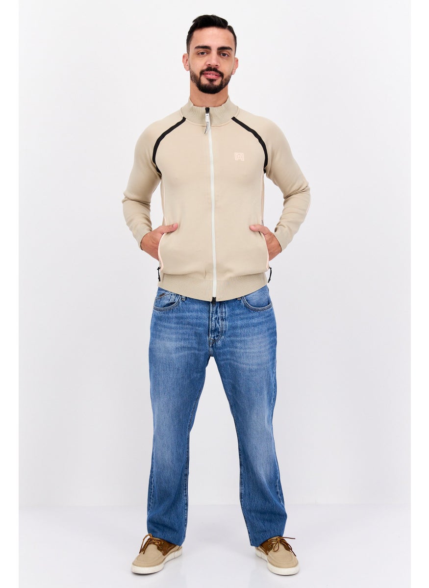 Free Soul Men Brand Logo Full Zip Sweatshirt, Beige  - Image 4