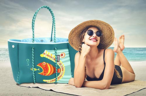 QOGiR Neoprene Multipurpose Beach Bag Tote with Inner Zipper Pocket Fish XLarge - Image 3
