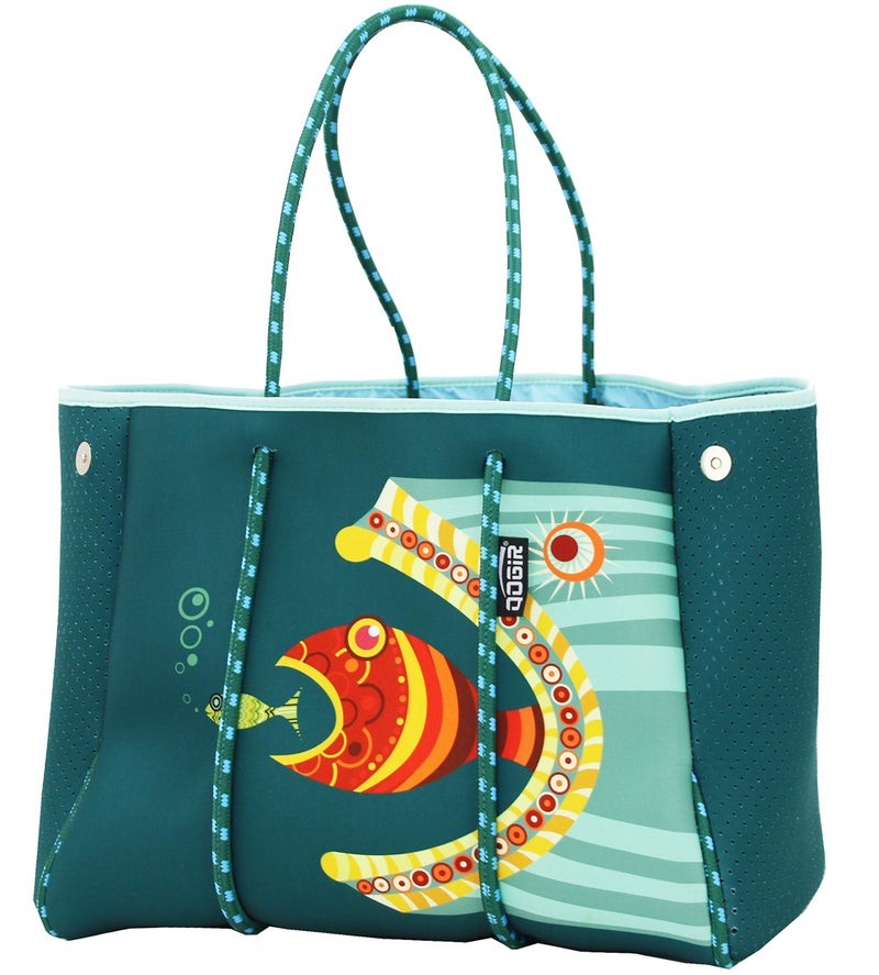 QOGiR Neoprene Multipurpose Beach Bag Tote with Inner Zipper Pocket Fish XLarge - Image 2