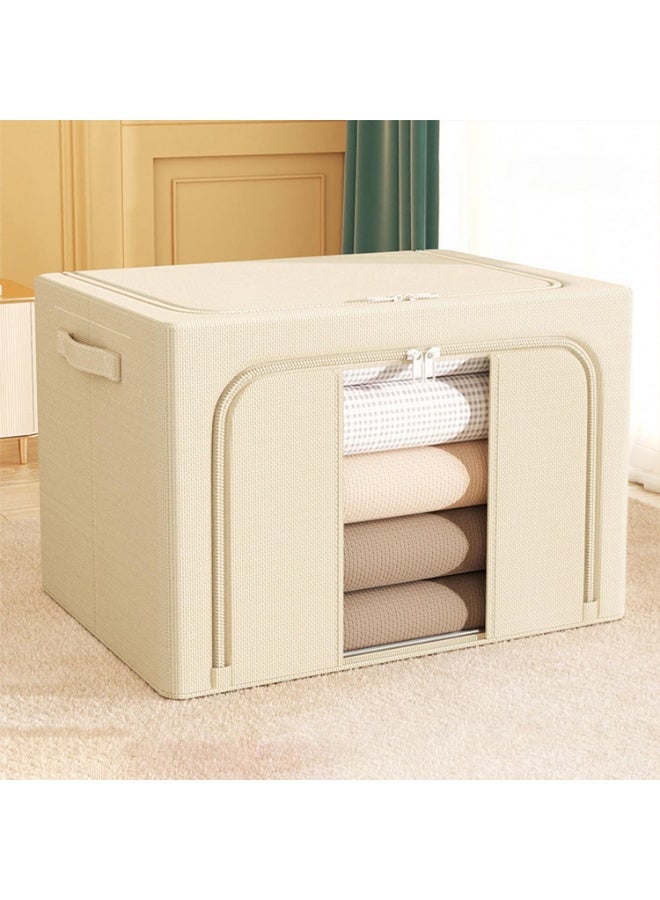 100L Oxford Fabric Storage Bag, Collapsible Closet Organizer with 4 Steel Frames, Large Capacity Foldable Storage Box for Home, Clothes, Blankets, Toys – Beige