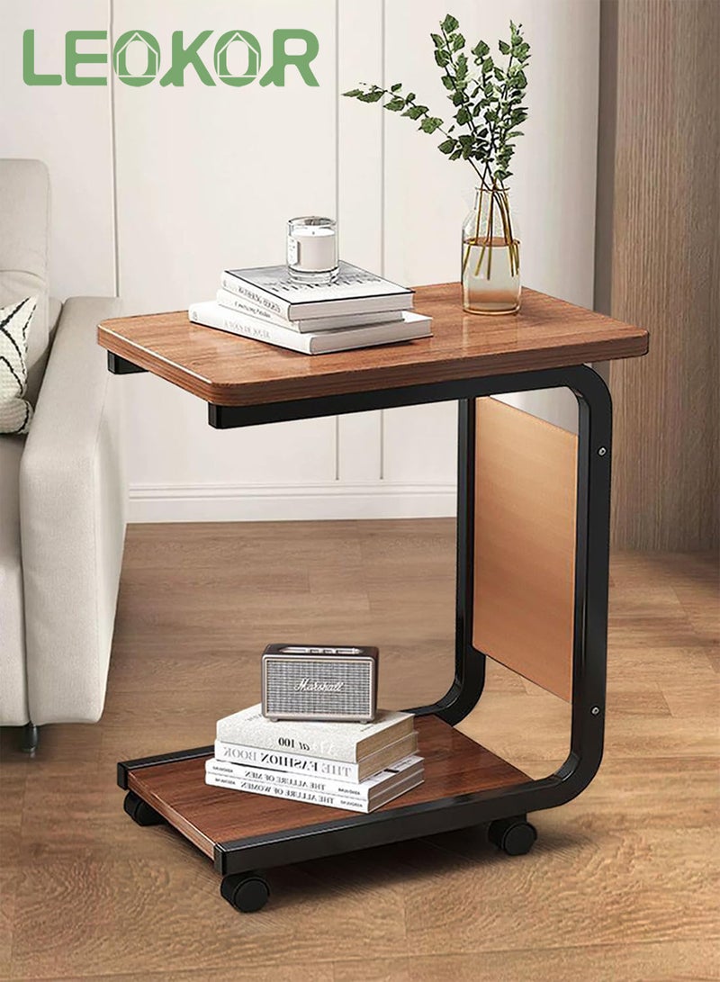 LEOKOR C Shaped Side Table, Pulley Coffee Desk Table, Multifunctional Mobile End Table with Storage Bag and Wheels, Side Small Table Desk for Living Room, Bedroom, Office - Image 1