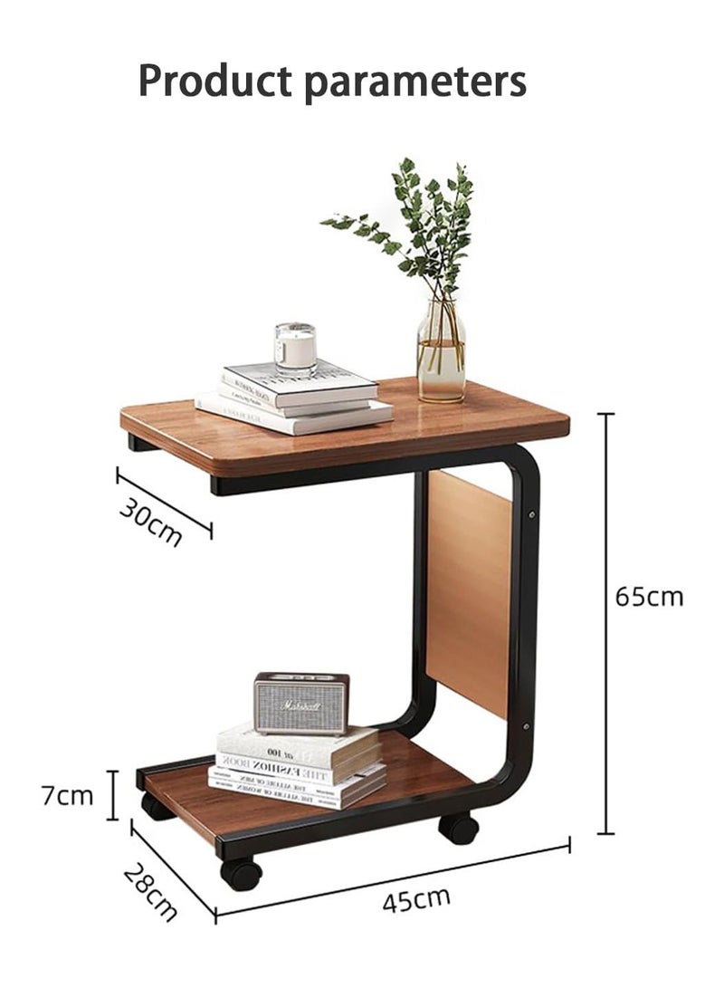 LEOKOR C Shaped Side Table, Pulley Coffee Desk Table, Multifunctional Mobile End Table with Storage Bag and Wheels, Side Small Table Desk for Living Room, Bedroom, Office - Image 2