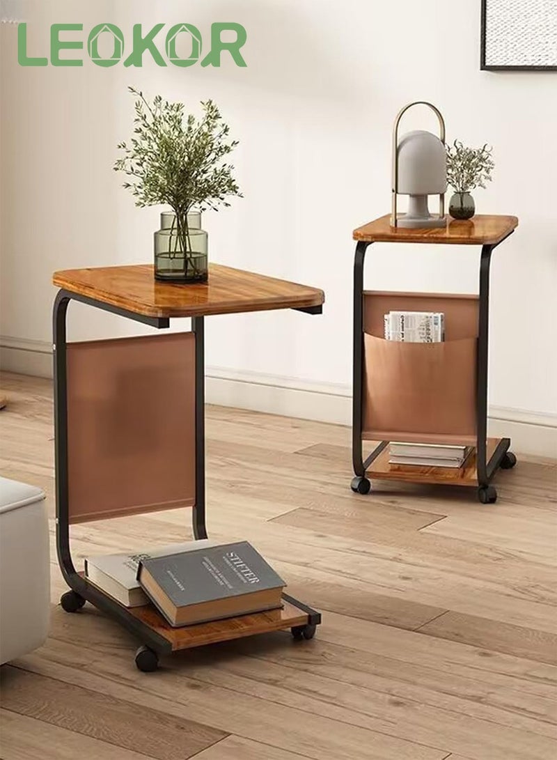LEOKOR C Shaped Side Table, Pulley Coffee Desk Table, Multifunctional Mobile End Table with Storage Bag and Wheels, Side Small Table Desk for Living Room, Bedroom, Office - Image 4