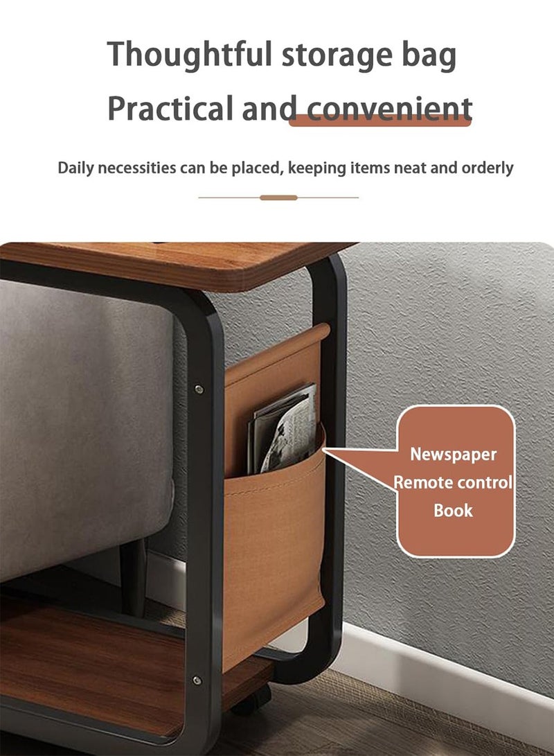 LEOKOR C Shaped Side Table, Pulley Coffee Desk Table, Multifunctional Mobile End Table with Storage Bag and Wheels, Side Small Table Desk for Living Room, Bedroom, Office - Image 5
