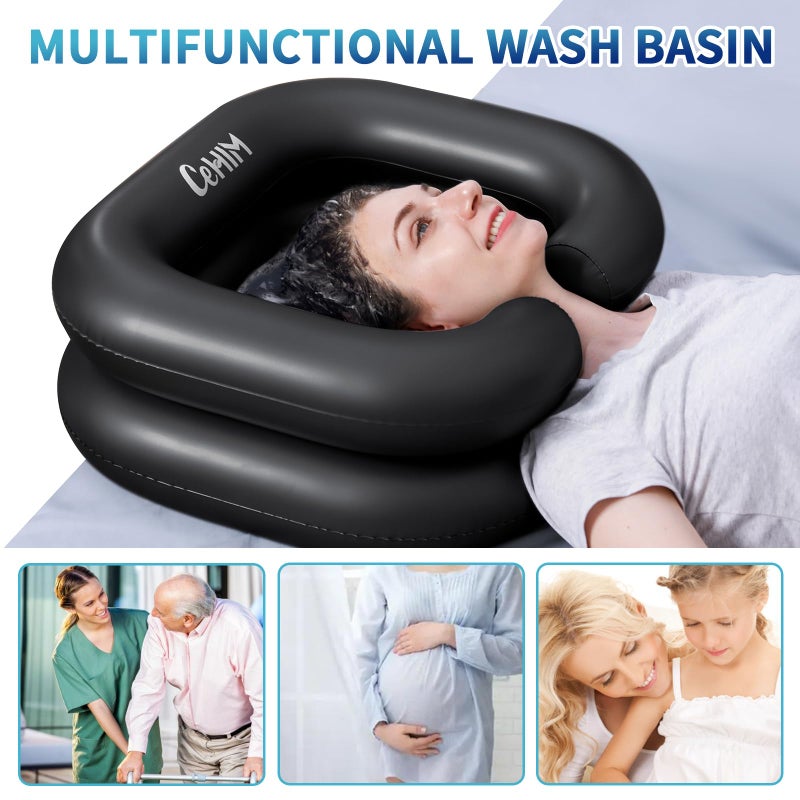Cehim Inflatable Shampoo Basin - Portable Shampoo Bowl, Hair Washing Basin for Bedridden, Disabled,Injured, Hair Wash Tub for Dreadlocks and at Home Sink Washing (Black, 15in Inner) - Image 5
