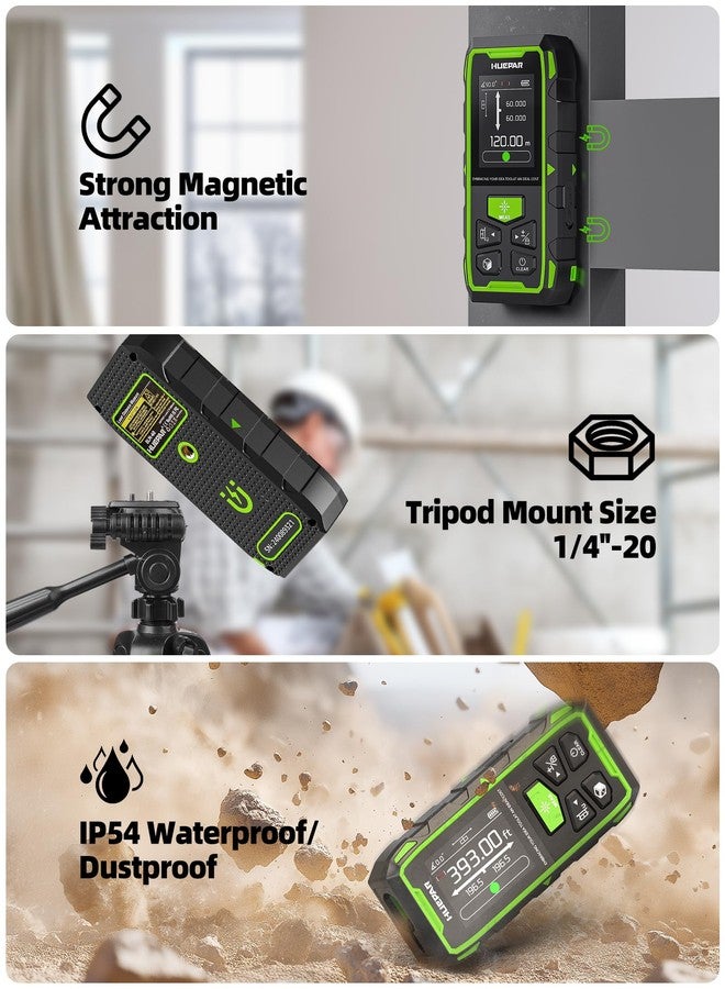 Huepar Professional Dual Laser Measuring Tool 393ft, Rechargeable Bilateral Laser Measurement Tool, Digital Laser Room Measure Devices, Metro Laser Measurement Tool with Angle Sensor, Magnetic Back - Image 5