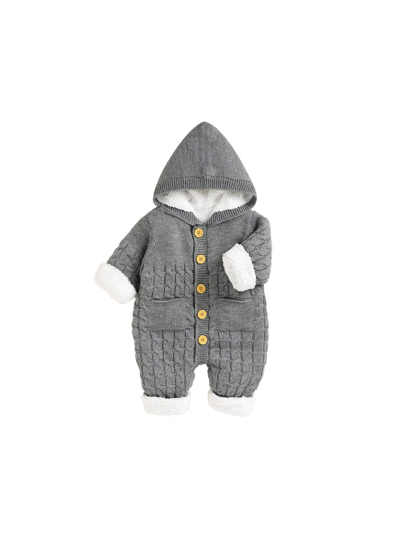 SYOSI Baby Hooded Romper, Newborn Cotton Jumpsuit  Infant Knitted Romper, Coat Long Sleeve Onesies Clothes Outfit for 6-12 Months Baby Girls Boys - Image 1