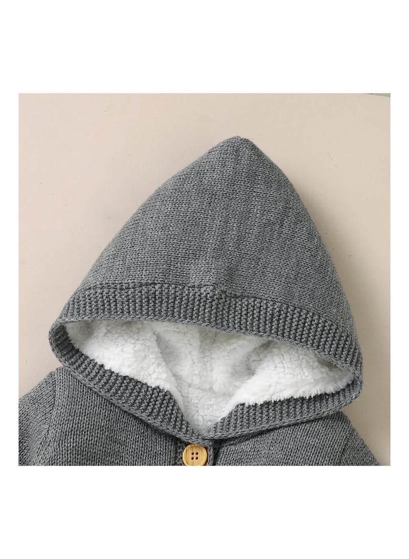 SYOSI Baby Hooded Romper, Newborn Cotton Jumpsuit  Infant Knitted Romper, Coat Long Sleeve Onesies Clothes Outfit for 6-12 Months Baby Girls Boys - Image 4