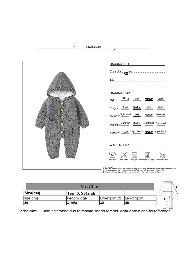 SYOSI Baby Hooded Romper, Newborn Cotton Jumpsuit  Infant Knitted Romper, Coat Long Sleeve Onesies Clothes Outfit for 6-12 Months Baby Girls Boys - Image 2