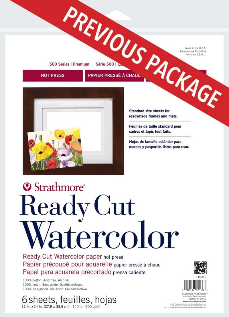 Strathmore 500 Series Ready Cut Watercolor Paper, Hot Press, 11x14 inches, 6 Sheets - Image 2