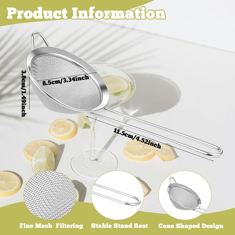 Tinsky 10 Pack Stainless Steel Cocktail Strainer,5 Pcs Cone Shaped Small Fine Mesh Strainer Sieve and 5 Pcs 4-Prong Bar Drink Strainer for Bartender Juice Tea Coffee - Image 4