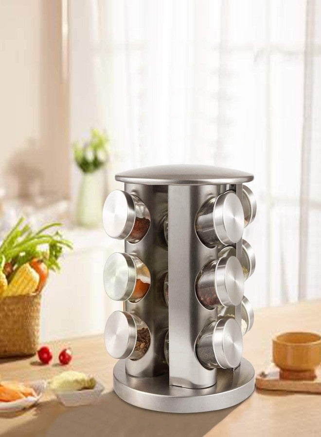 RHYDON Spice Rack with 12 Jars, Countertop Spice Tower, Round Spice Rack, Countertop Spice Rack, Revolving Spice Rack Organizer for Seasoning Dried Herbs - Image 2