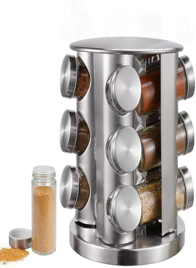 RHYDON Spice Rack with 12 Jars, Countertop Spice Tower, Round Spice Rack, Countertop Spice Rack, Revolving Spice Rack Organizer for Seasoning Dried Herbs - Image 1
