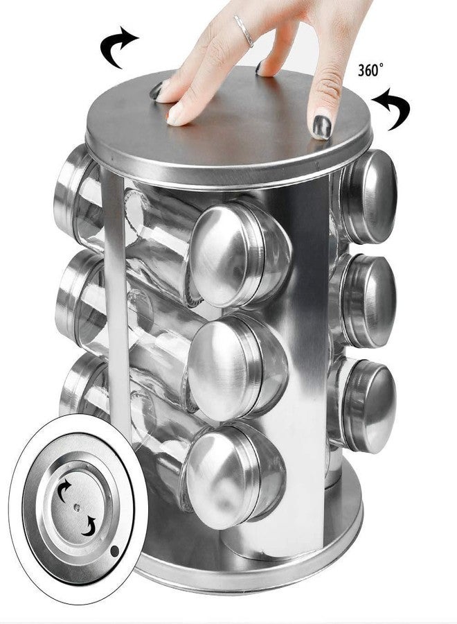 RHYDON Spice Rack with 12 Jars, Countertop Spice Tower, Round Spice Rack, Countertop Spice Rack, Revolving Spice Rack Organizer for Seasoning Dried Herbs - Image 3